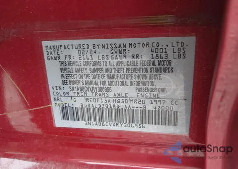 2024 Nissan Sentra Sv Xtronic Cvt из США, поврежденный, VIN 3N1AB8CVXRY306956